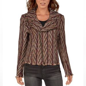 Bob Timberlake XS Burgundy Brown Full Zip Jacquard Moto Jacket Sweater